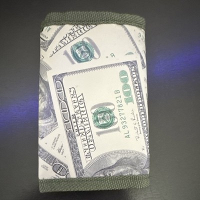 Men's Trifold Wallet Money Print Green Trim Zipper Folding ID Window