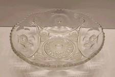 VINTAGE CUT PRESSED GLASS CRYSTAL SAWTOOTH DISH BOWL ROUND 9 inches