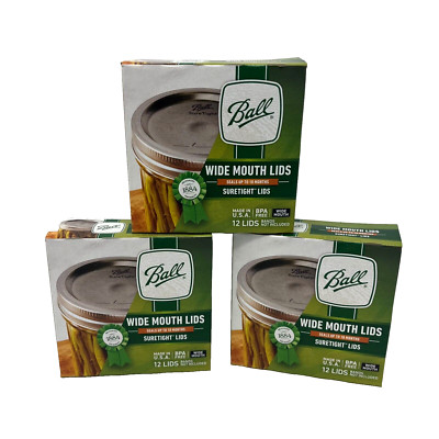 Ball Sure Tight Wide Mouth Canning Lids 36 Total BPA Free USA Made 3 Boxes