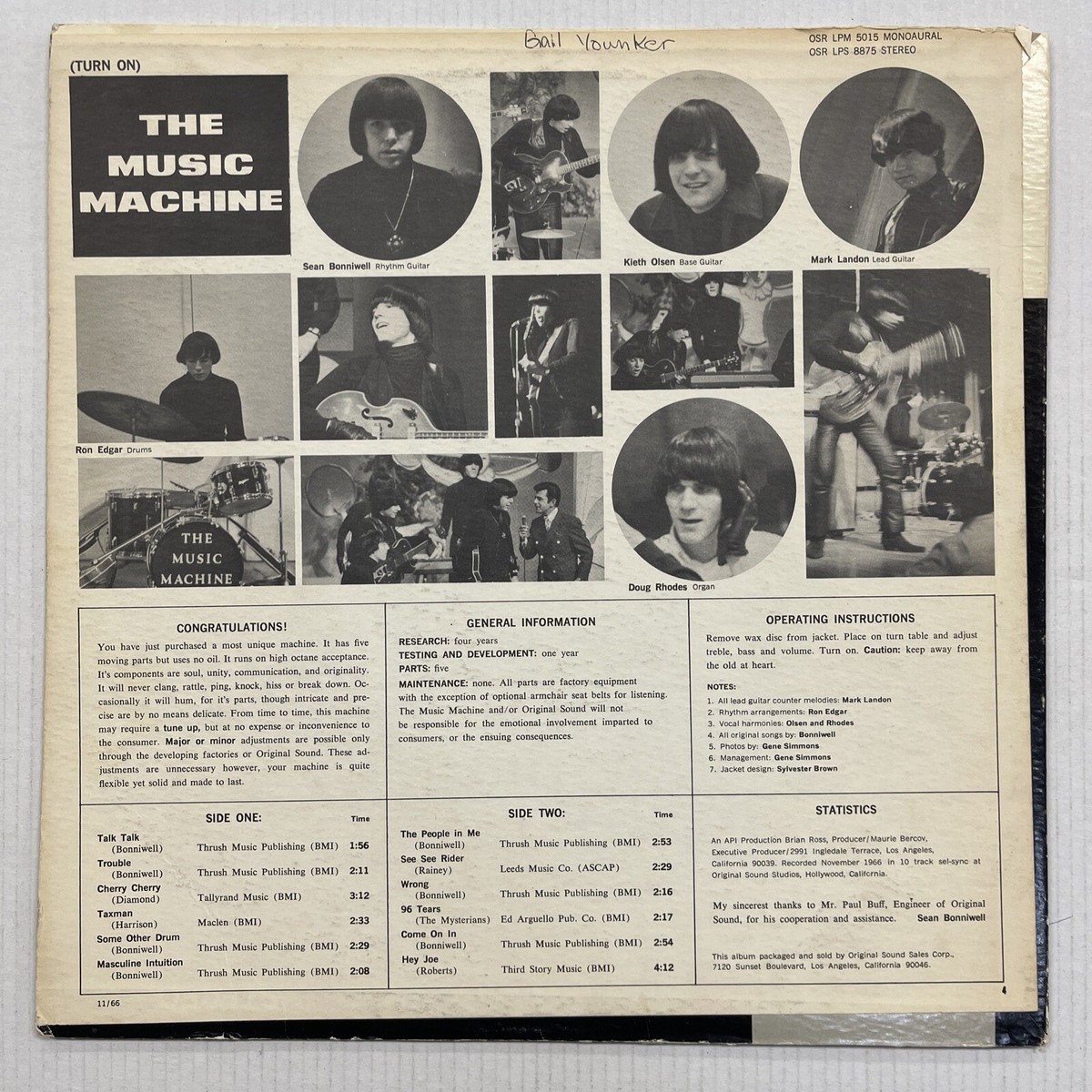 The Music Machine Talk Talk 1966 MONO OSR LPM 5015 | eBay