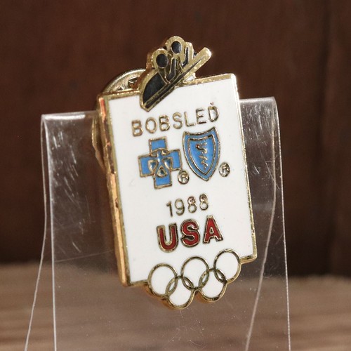 1988 USA Bobsled Team VTG Lapel Pin Blue Cross Sponsor Calgary Winter Olympics - Picture 3 of 5