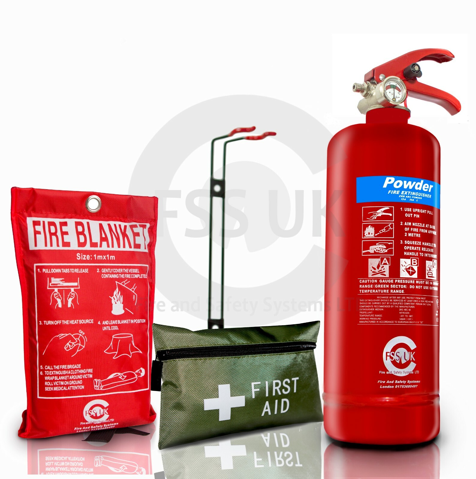 BSi EN3 2KG POWDER ABC FIRE EXTINGUISHER HOME OFFICE CAR KITCHEN+BLANKET+1ST AID