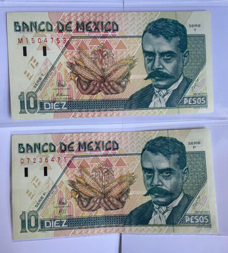 Mexico banknote 10 Pesos. Mexican 10 peso 1994 series A NEW bill. LOT 5 PCS - 第 2/4 張圖片