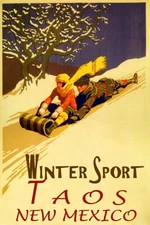 Taos New Mexico Winter Sport Snow Mountain Sledding Vintage Poster Repro FREE SH