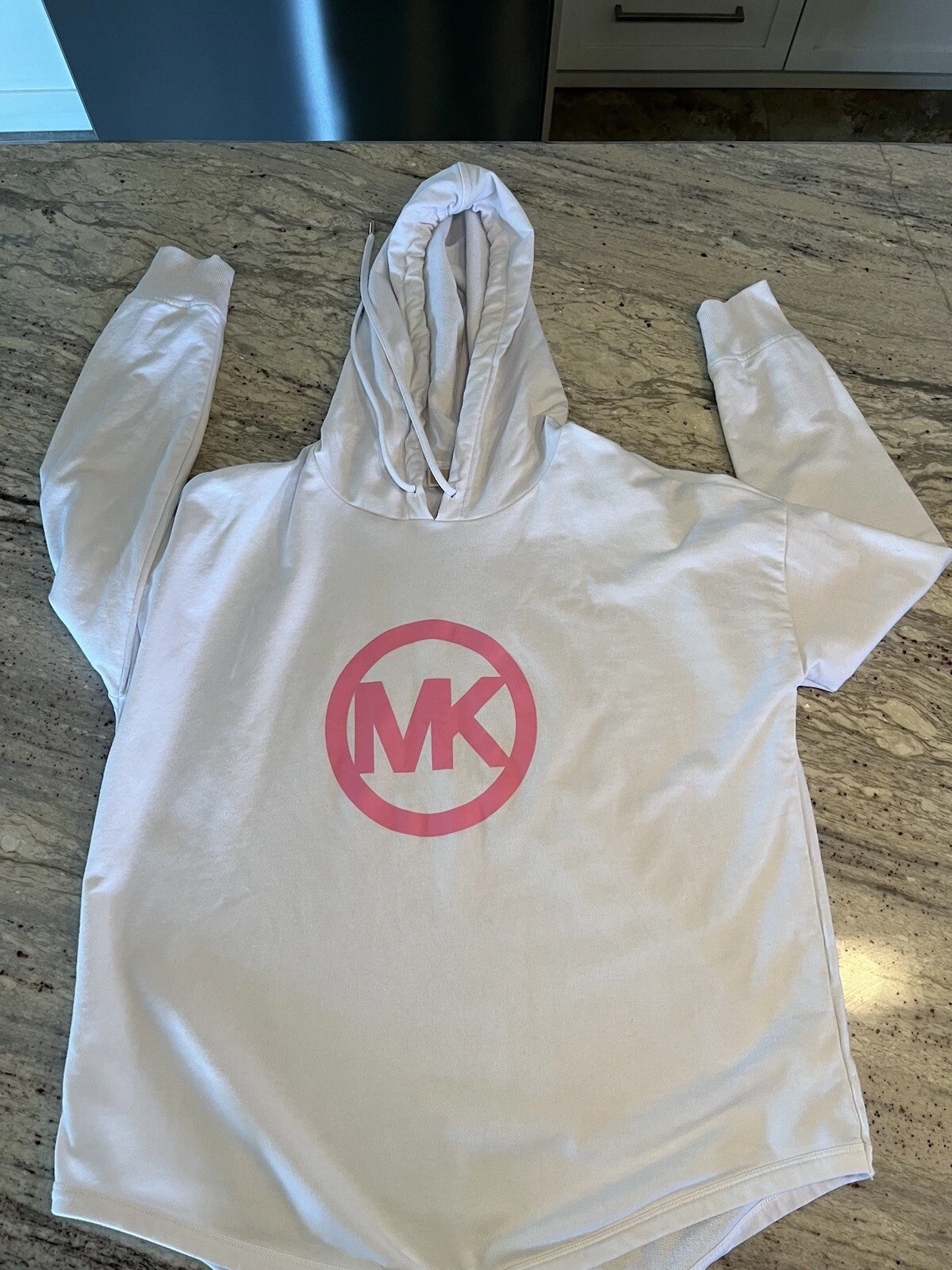 Felpa con cappuccio pullover Michael Kors rosa MK logo bianco donna taglia media