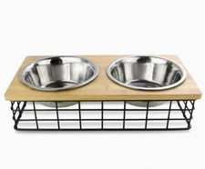 Elevated Double Pet Feeder w/ 2 Removable Stainless Steel Bowls on Metal Stand