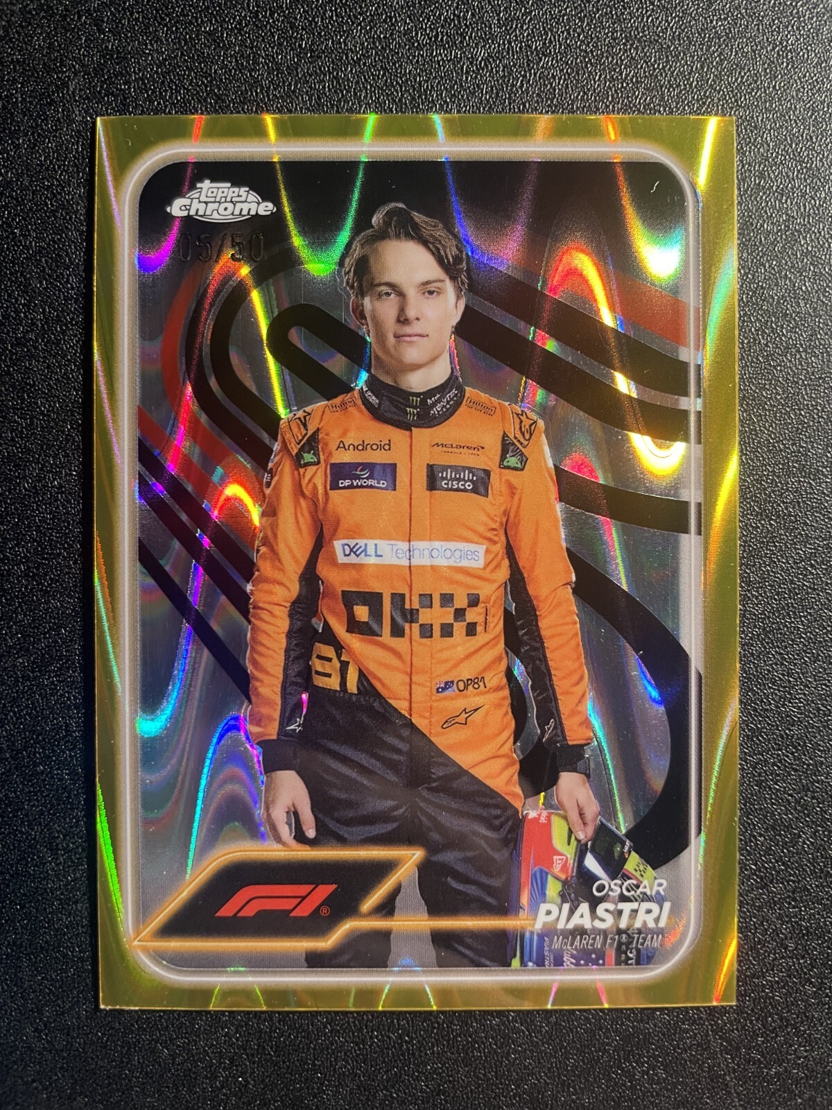 2024 Topps Chrome Formula 1 - Oscar Piastri #8 Gold Raywave Refractor 5/50