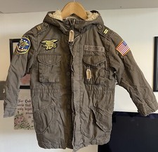 GAP Kids Boys Military Style Winter Coat Fur Trim Hooded Parka Jacket