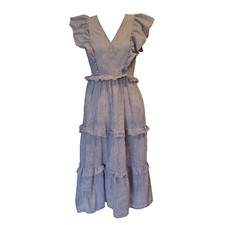 J.CREW Ruffle Sleeve Cotton Voile Stripe Midi Dress Women's XS