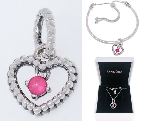 PANDORA 925 Pink Beaded Heart Charm 