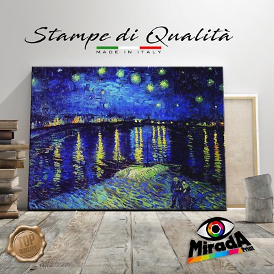 Quadro Vincent Van Gogh Notte Stellata Su Tela Canvas - 140x100 Cm Pronto Da Appendere