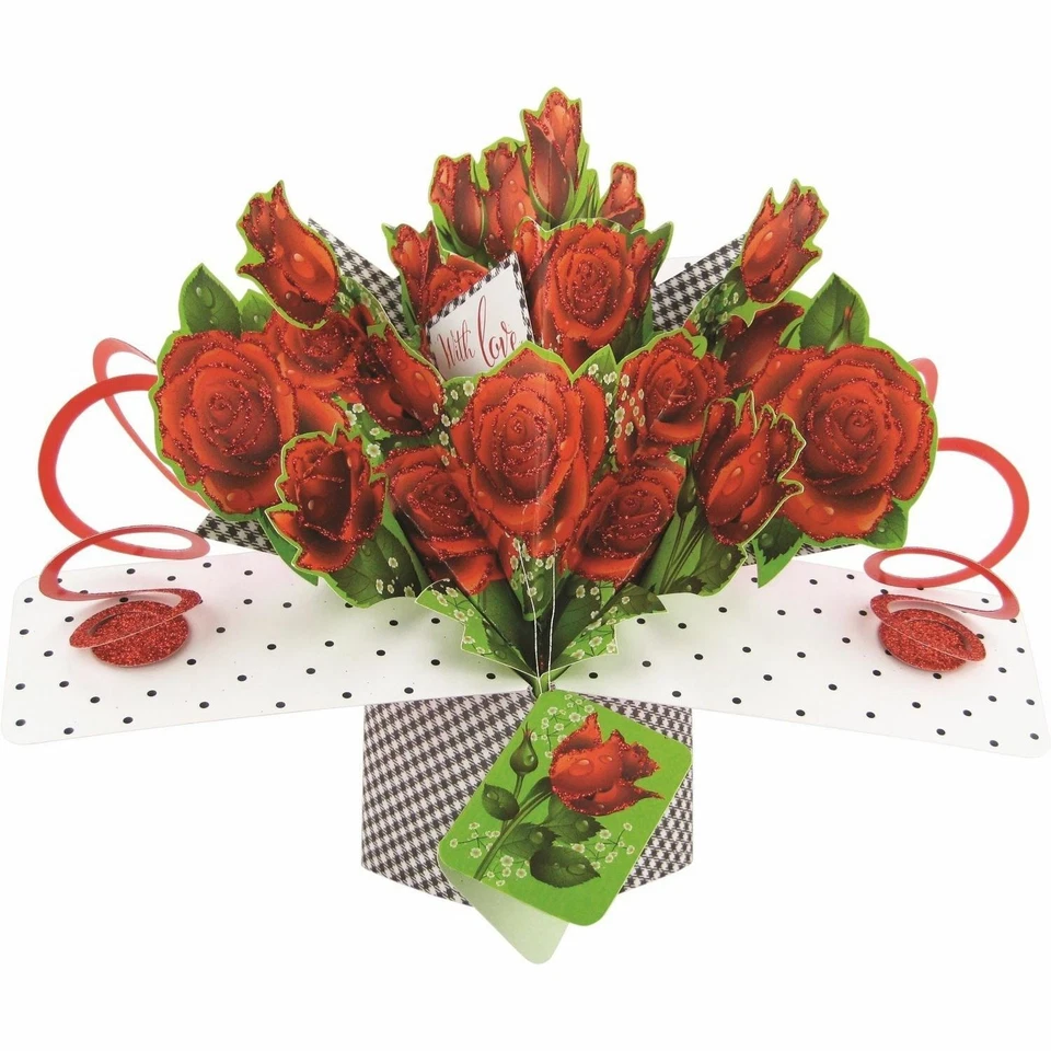 SECOND NATURE 3D Pop Up Card Roses With Love Valentine's Day Blank Flower Greeting Cards