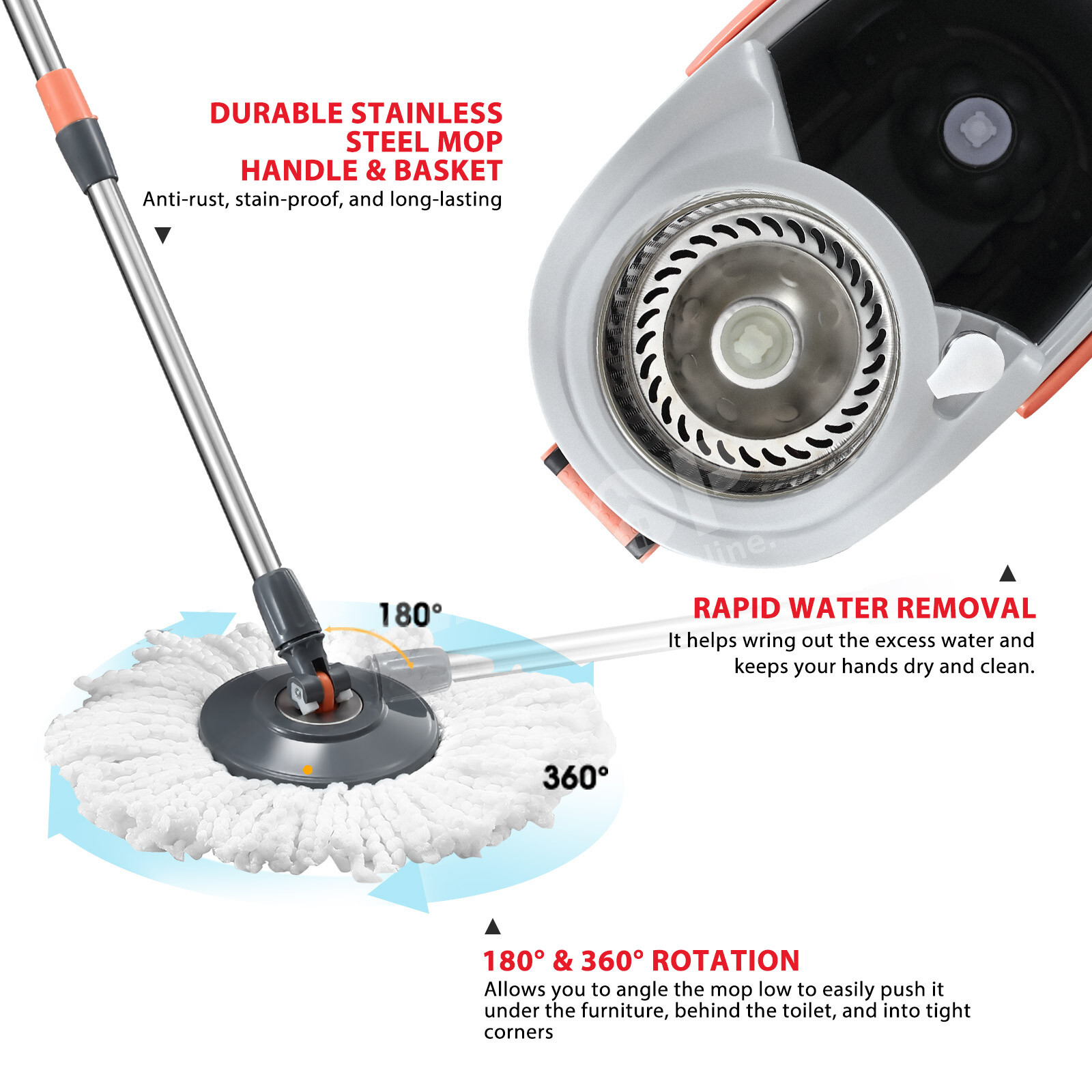 DR FUSSY Rotating Spin Mop Bucket System 4 Floor Spinning Cleaner Mop