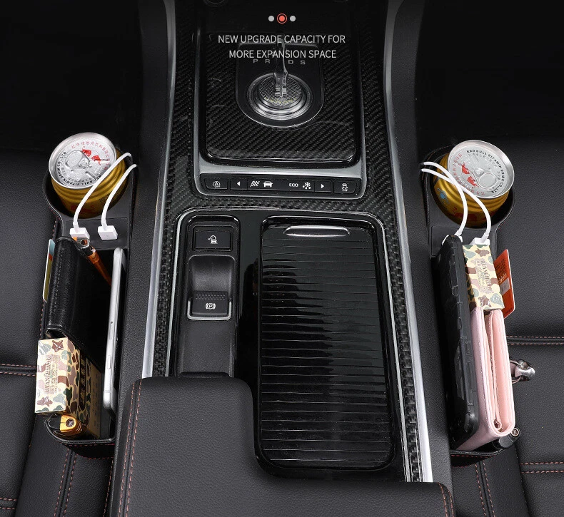 Car Right Side Seat Gap Storage Box Crevice Organizer Dual USB Cup Holder Black - Image 3 of 4