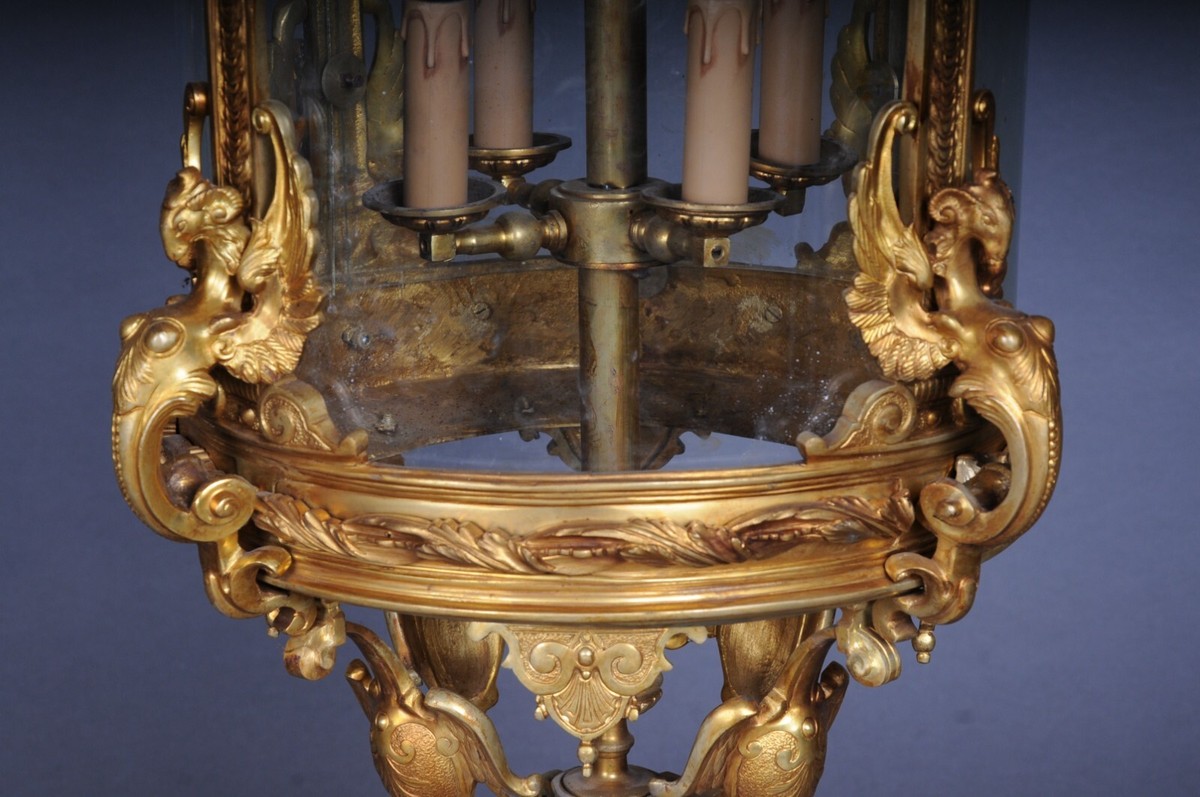 French Fire Bronze Brass Lantern/Chandelier Louis XVI Form French Fire Bronze Brass Lantern/Chandelier Louis XVI Form