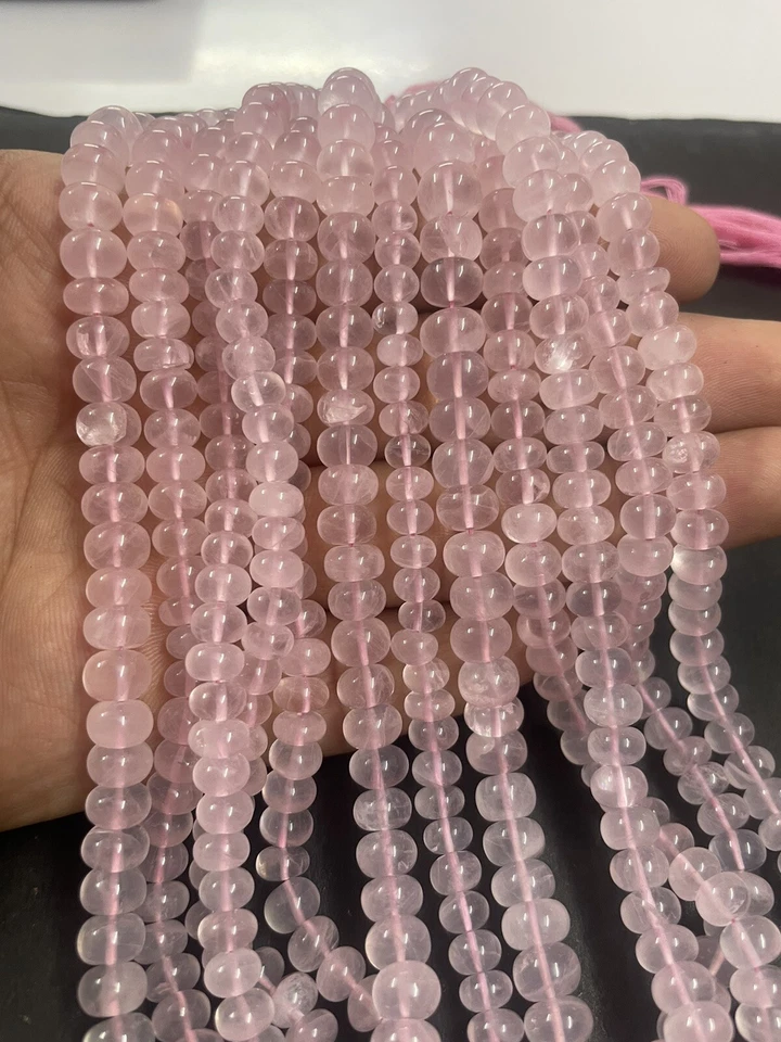 Rose Quartz Smooth Rondelle Beads 16" AAA+ Quality Pink Plain Rondelle  6-7mm - Image 3 of 4