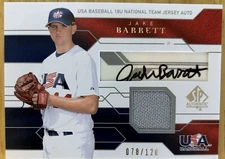 2008 SP Authentic USA Baseball 18U National Team Jake Barrett Jersey Auto  /120