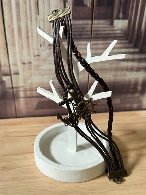 MENS BROWN LEATHER BRACELET WITH CHARMS
