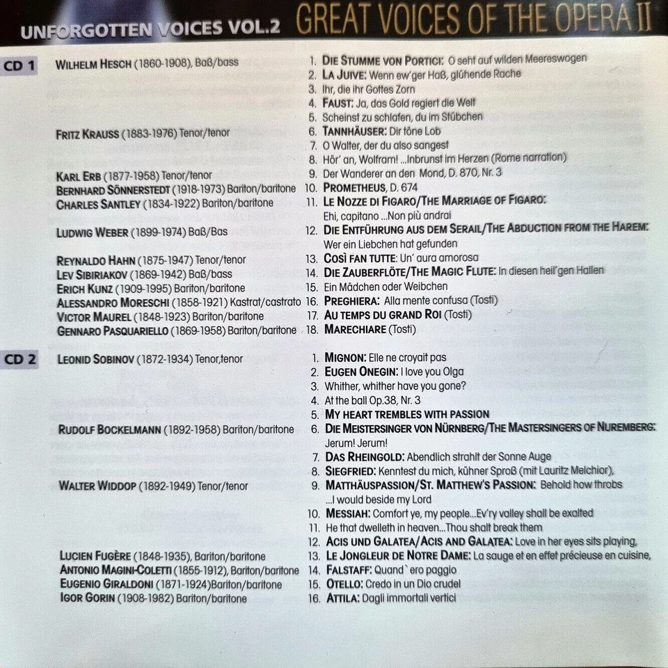 Great Voices Of Opera II, Unforgotten Voices Vol.2 Maurel Sobinow Sibiriakow Erb - Bild 2 von 3