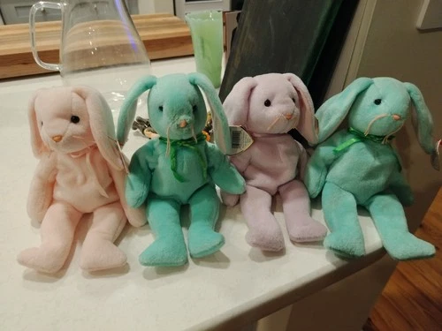 Vintage Ty Beanie Babies Bunny Rabbit Lot 4 Plush Hippity Floppity Nibbly