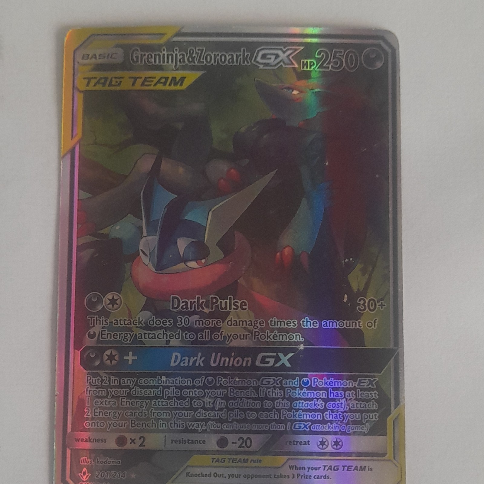 Pokémon Company Greninja & Zoroark GX 201/214 Unbroken Bonds TAG TEAM Holo