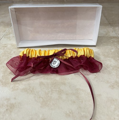 Women’s Wedding Garter Marine Corps USMC Charm Scarlet Gold Bridal Satin