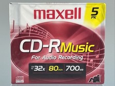 Maxell CD-R Music for Audio Recording 32X 80Min 700MB 5 Pack ; NEW 