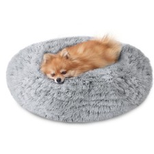Small Donut Cuddler Pet Bed 20" Calming Plush Faux Fur Round Dog Cat Cushion