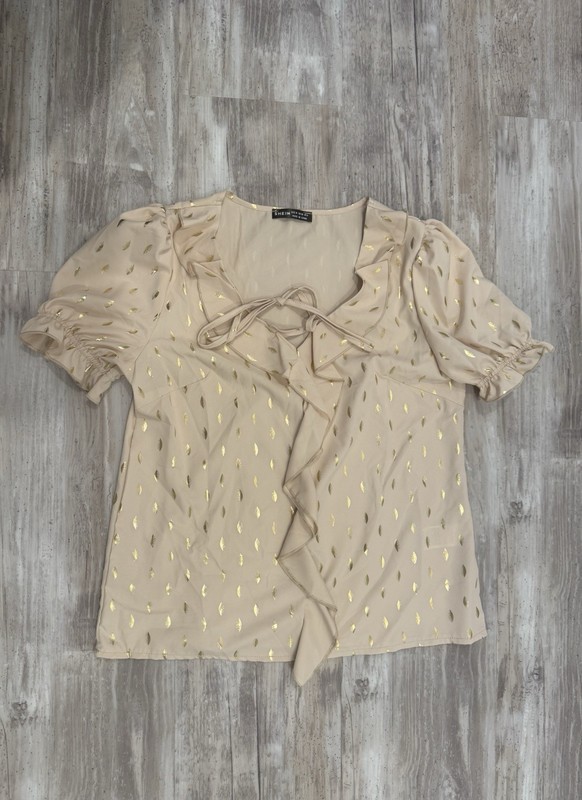 SHEIN Short Sleeve Woman’s Blouse Shirt Top Size M 6 NEW Never Worn Cream Gold
