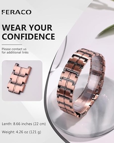 Feraco Kupferarmband für Herren 3x Stärke, Magnetfeldtherapie Armband Kupfer Schmuck - Bild 4 von 6