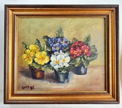 Vintage gerahmte Leinwand traditionelles Ölgemälde Primeln Primula vulgaris