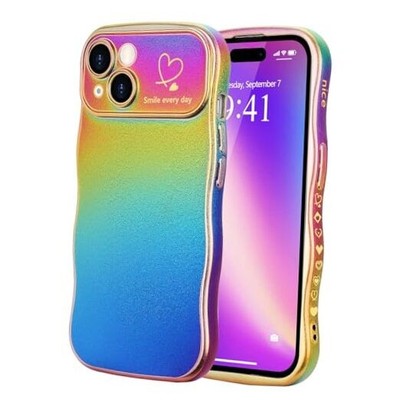  for iPhone 15 Case for Women Girls, Cute Colorful Wave Frame Curly Shape with 