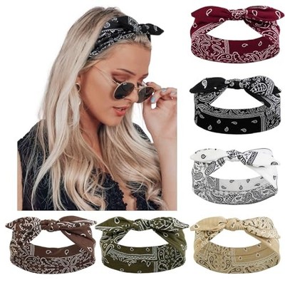 6 Packs Bow Headbands for Women Girls Boho 1 Count (Pack of 6) Paisley Printed