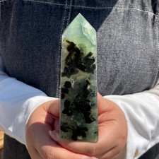 266g Natural Prehnite Obelisk Tower Point Crystal Polished Wand Healing D2165
