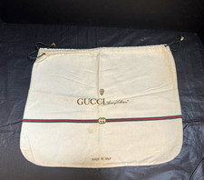 Gucci Designer Dustbag Drawstring Logo, Beige w/ Green-Red Striped Accent