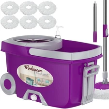 Dual Compartment Spin Mop and Bucket, Mop and Bucket with Wringer Set,360°R