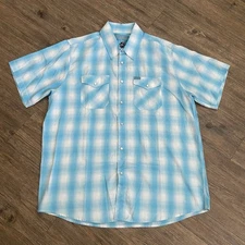 DIXXON Flannel Bel Air Blue Plaid Short Sleeve Pearl Snap Button Down Men’s XL