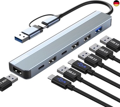 USB C 3.0 Hub 7-in-1 Multiport-Adapter mit USB 3.0, 2.0, Splitter und