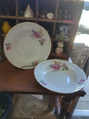 Vintage Rose Floral Bohemian Czech Flowers Soup Salad Bowls Bowl Pair 
