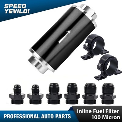 100 Micron Universal Inline Fuel Filter High Flow Washable AN6 AN8 AN10 Adapter
