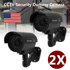 2X CCTV SECURITY DUMMY BULLET CAMERA FLASHING IR RED LED INDOOR OUTDOOR FAKE CAM