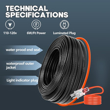 6FT 3FT 200FT Heat Tape for Water Pipes, -40 F Deicing Heating Cable, Freeze...