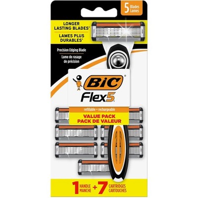 BIC Flex 5 Men's Refillable with 5 Blade Razors, 1 7 Count (Pack of 1), Black 