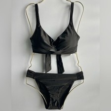 Bar III Women's Resort Solids Ring-Detail Tie-Back Bikini Top  Bottoms Small