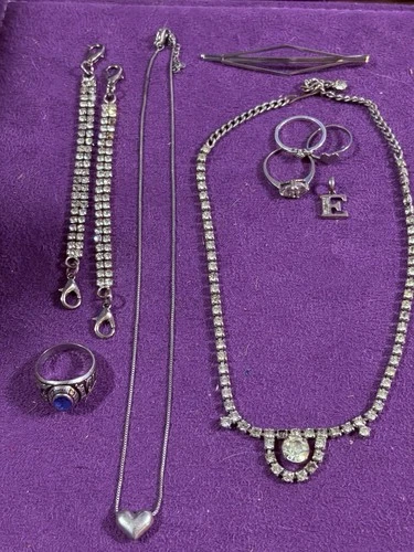 Lot Of Vintage Silver Toned Costume Jewelry.