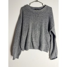DKNY Grey Ribbed Knit Crewneck Sweater Womens Medium Pullover Relaxed Fit Cozy