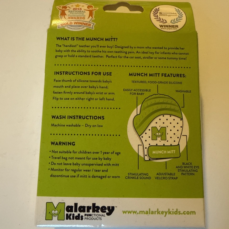 Munch Mitt Teething Mitten, Teether That Stays on Hand for Self-Soothing, Green - Image 2 of 4