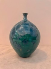 Phil Morgan Signed 1991 Crystalline Glaze Studio Pottery Vase &ndash; Blue Teal Art Po