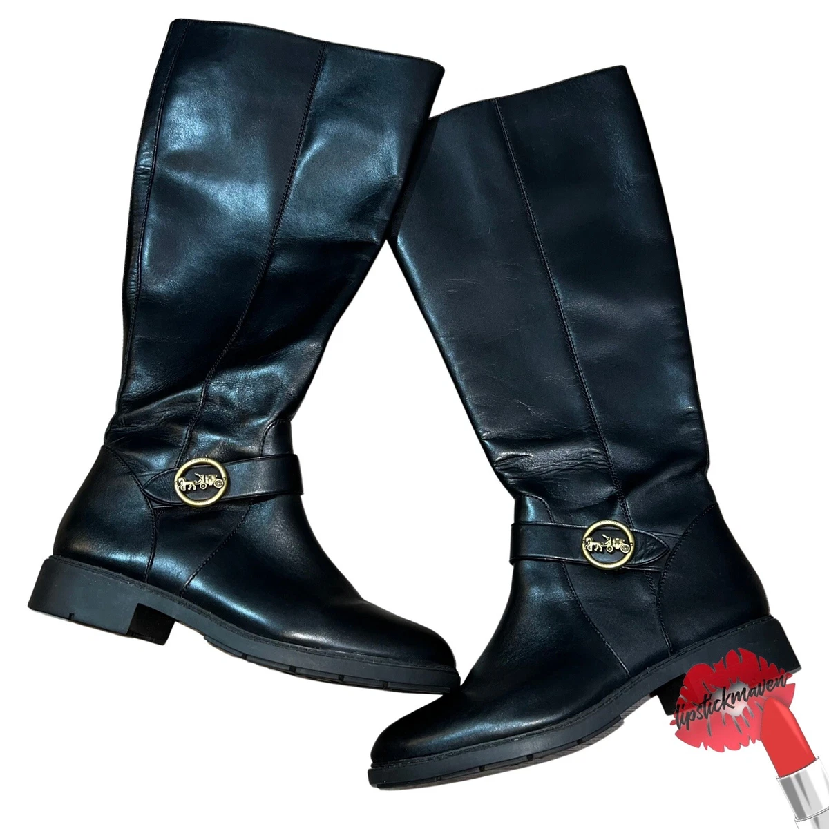 Coach black top leather boots