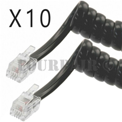 10 Pack Lot - 25ft Telephone Handset Receiver Cord Phone Coil Cable 4P4C - Black